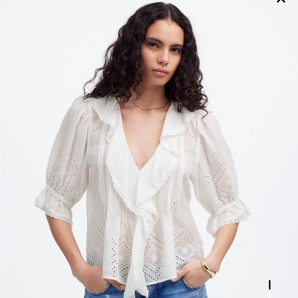NWT - Madewell Cream Ruffled Puff-Sleeve Top - S